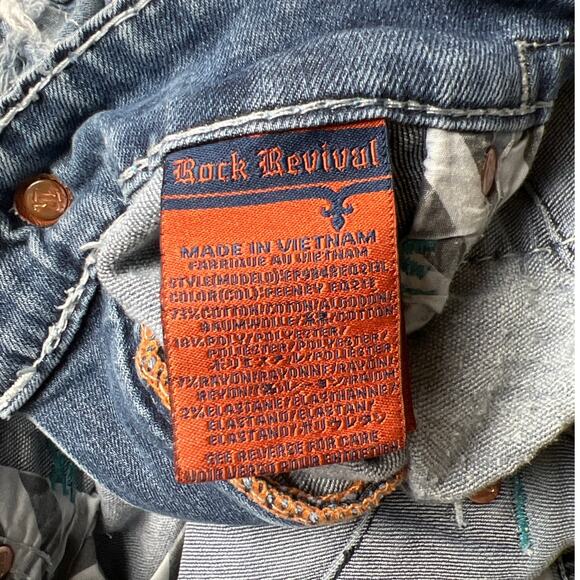 Rock Revival Size 38 Feeny Denim Jeans Embroidered Distressed Straight Leg - Picture 8 of 8